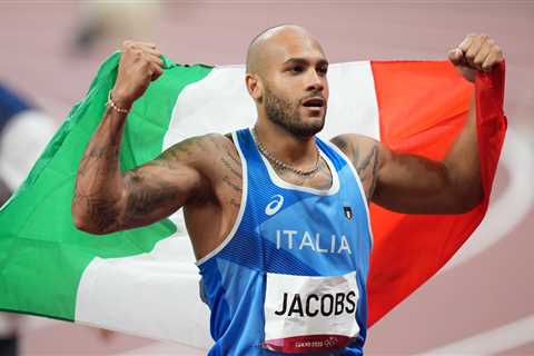 Marcell Jacobs of Italy wins the 100-meter dash.