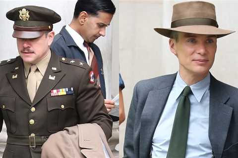 Cillian Murphy & Matt Damon film a secret meeting on the set of Oppenheimer.