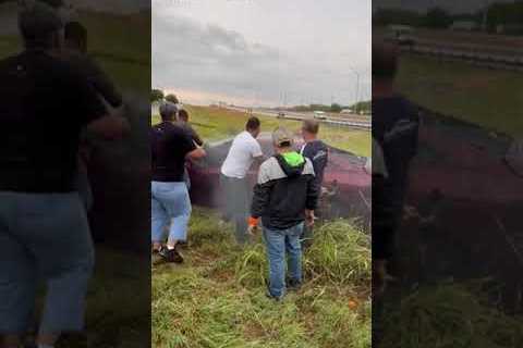 A group of strangers banded together to rescue a man from a flipped vehicle in Texas.