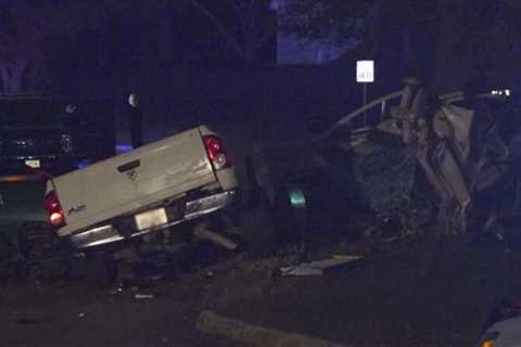 Pickup truck crashes into tree on Barker Cypress in Houston area