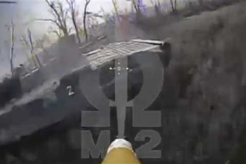 Striking video appears to show Ukrainian suicide drones destroying a column of Russian armored..