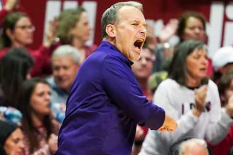 Northwestern Coach Chris Collins reacts to defeating Indiana