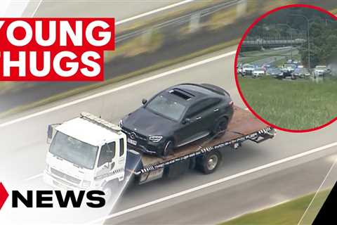 Young thugs sit on roof of stolen car during police chase from Cleveland to Cudgera Creek