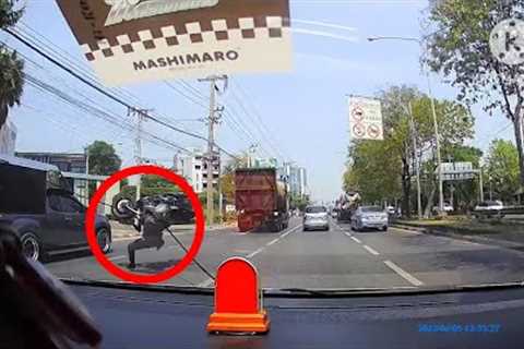 Motorcycle rider clotheslined by loose power cable