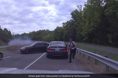 Out Of Control Car Nearly Hits Officer In Wild Crash In US