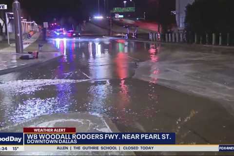 Ice forms around water main break in Downtown Dallas