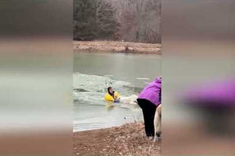 Dog Rescued from Icy Lake in New Melle, USA