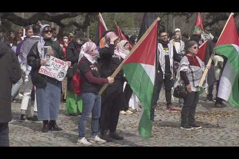 Palestine activists march through the French Quarter