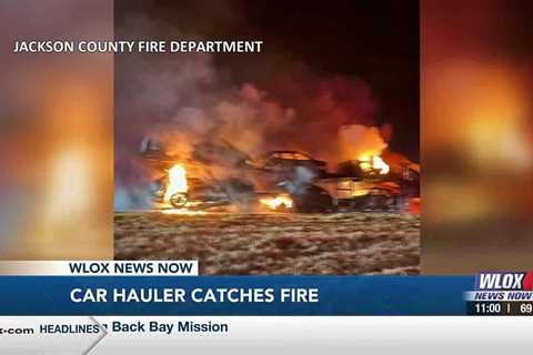 Several vehicles were destroyed in a car hauler fire