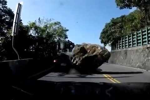 Video Reveals Large Boulders Crushing Automobiles After Taiwan Earthquake