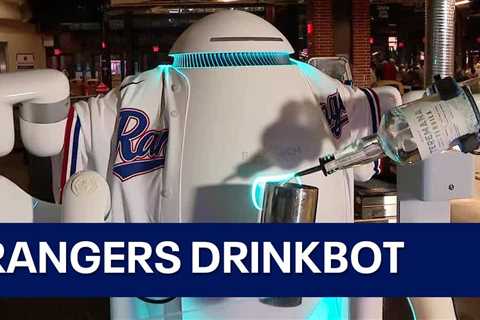 Robot bartender in Rangers jersey serves drinks at Globe Life Field