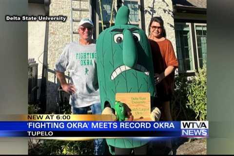 Delta State Fighting Okra mascot visits record-breaking cousin in Tupelo